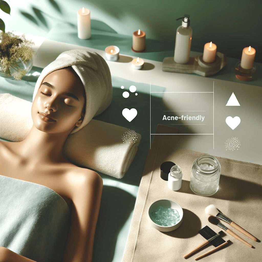 "Acne-Friendly Facials for Clear Skin: A young adult receiving a gentle acne facial treatment in a serene spa, showcasing calmness and skin health."