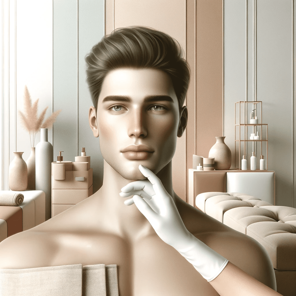 "Elegant illustration for the blog post 'Why Men Should Get Facials', depicting a male character receiving a facial treatment in a serene setting with pastel and neutral tones."