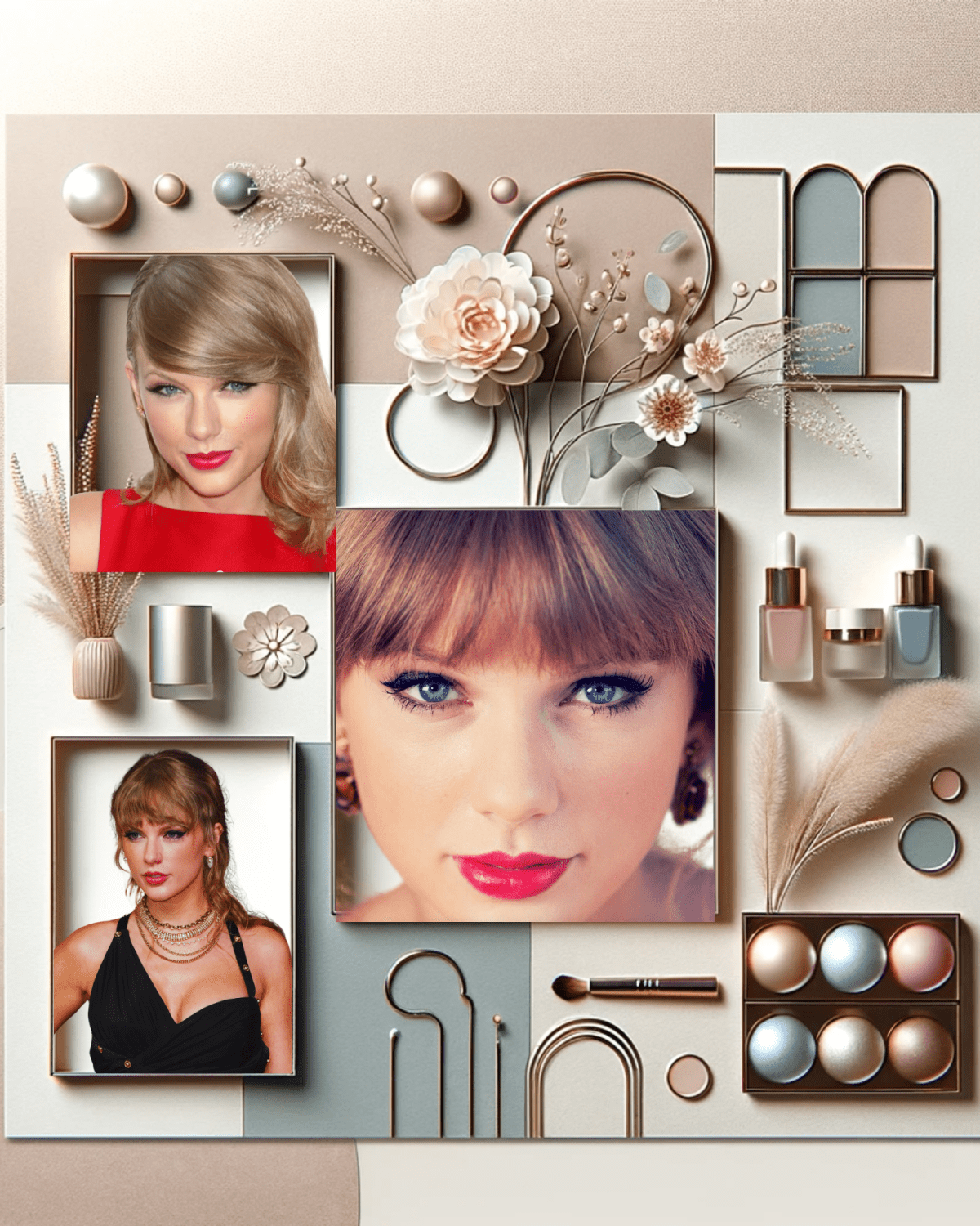 collage of Taylor swift beauty trends 2024